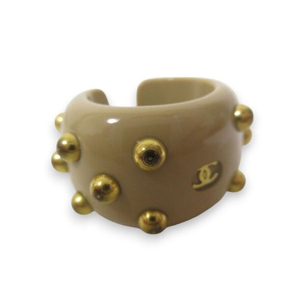 Pre Loved Chanel Cuff Bracelet Gold Studs Women Rings - Picture 7 of 8